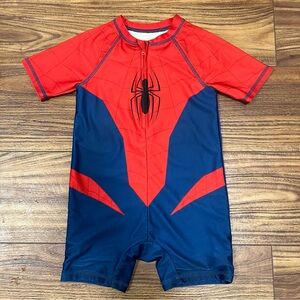 Marvel Spider-Man Toddler Swimsuit - One-Piece, Sz 4T, Red/Blue, Rashguard